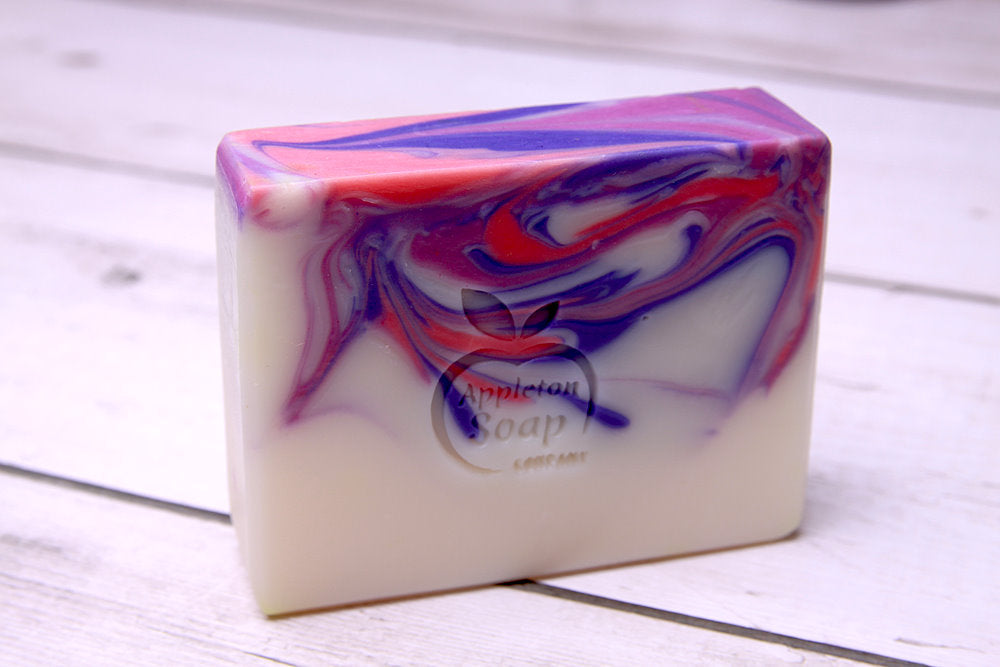Berrylicious soap bar Cream base with purple and red swirl top