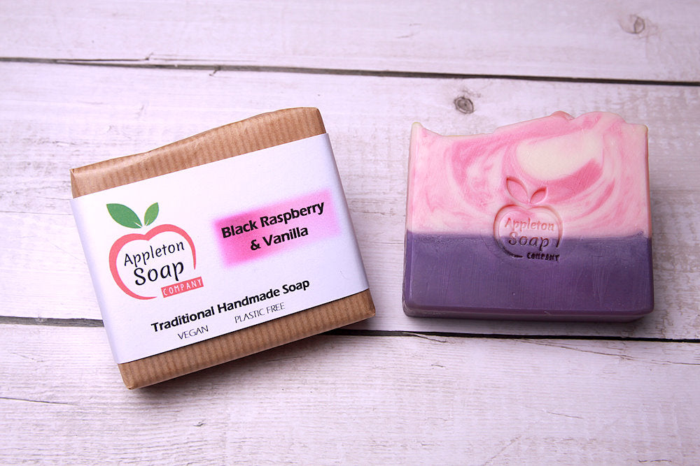 Black rapsberry soap bar and wrapped bar together