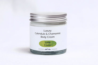 Luxury Lime Cooler Body cream in glass jar with metal lid