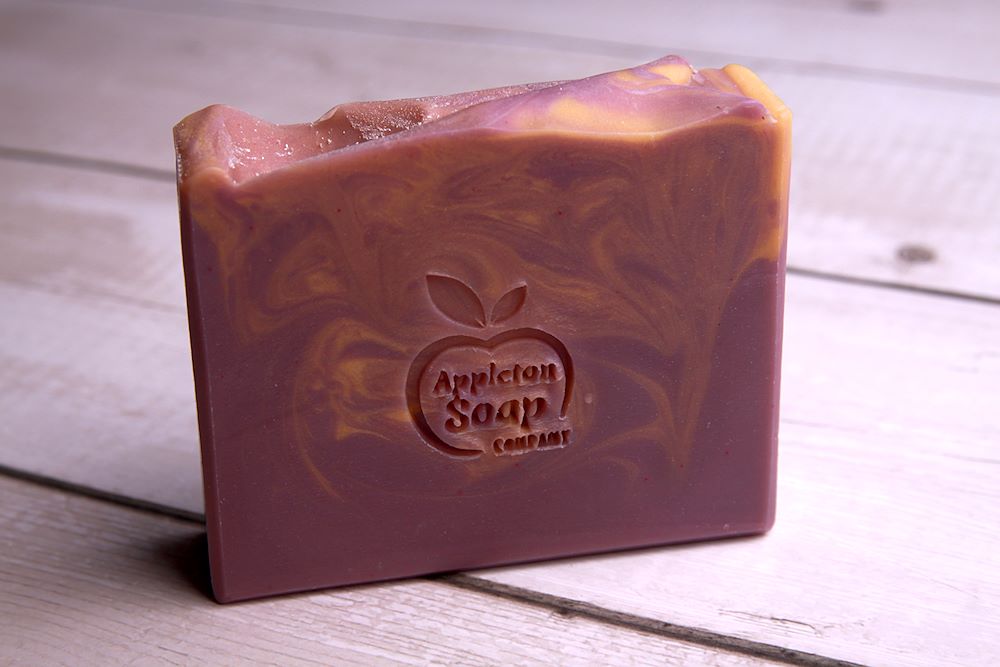 Mulled Wine soap bar. Purple bar with gold swirl through top