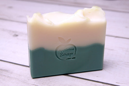 Tea Tree soap bar with green base and cream top
