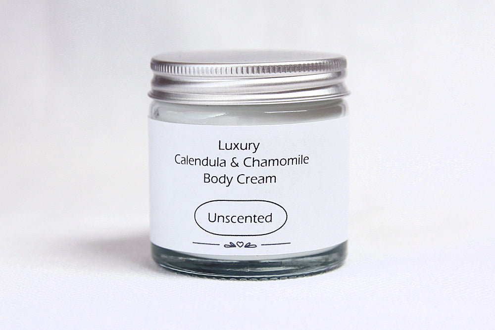 Luxury Unscented Body cream in glass jar with metal lid
