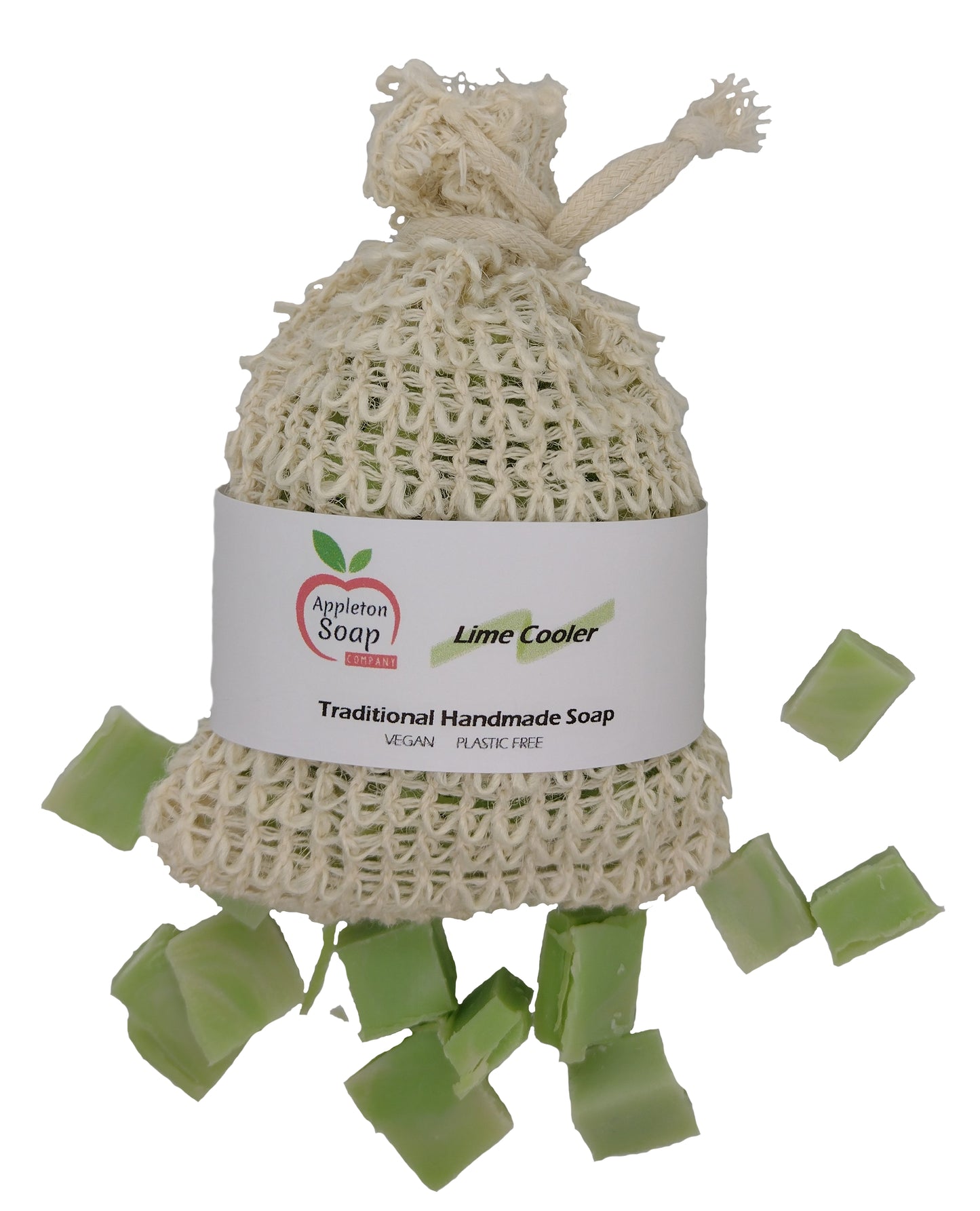 Lime cooler sisal soap bag with Lime cooler soap pieces